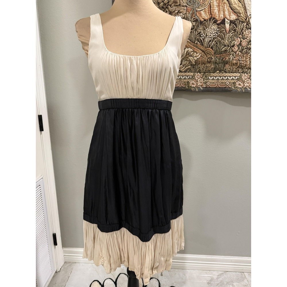 Yoana Baraschi Dress Womens 4 Black White Colorblock Pleated Scoop Neck Sundress